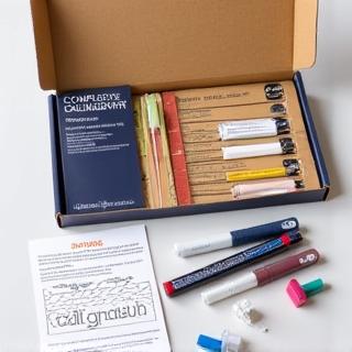 Complete calligraphy beginner starter kit with pens, ink, and practice materials