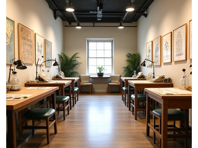 Luntian Scriptworks studio interior in Quezon City with calligraphy workstations